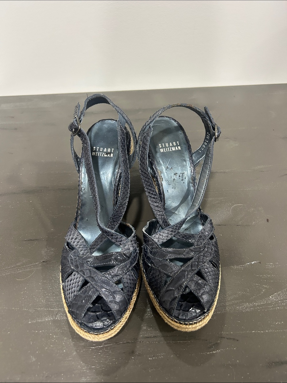 Stuart Weitzman Black Braided Espadrille Wedge Sandals